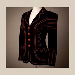 Moschino 1990’s Cheap and Chic Black Red Embroidered Heart Blazer Sz. Small